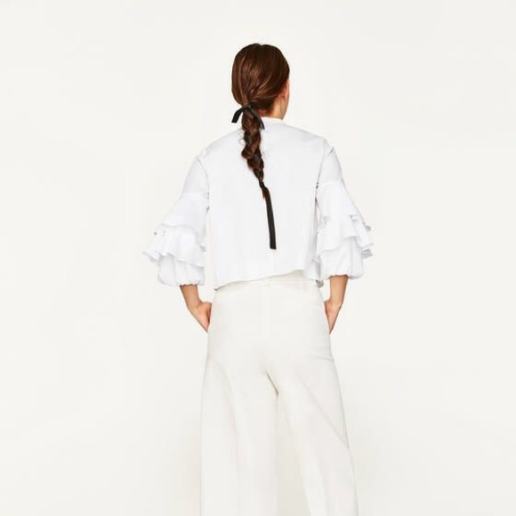 NWT Zara Tiered Ruffle Sleeve High Neck Blouse - Picture 2 of 7